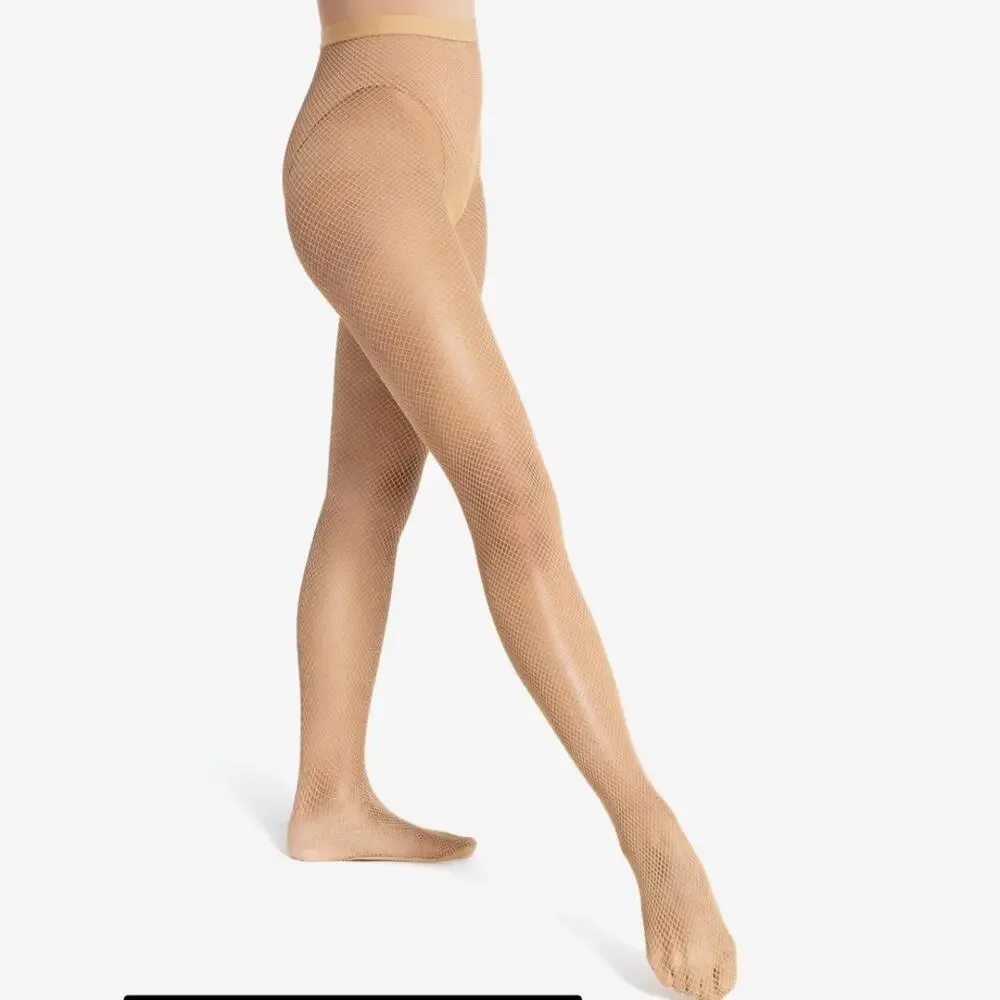 NIB $33 Capizio Caramel #3000 Seamless Fishnet Stockings Size S/M
